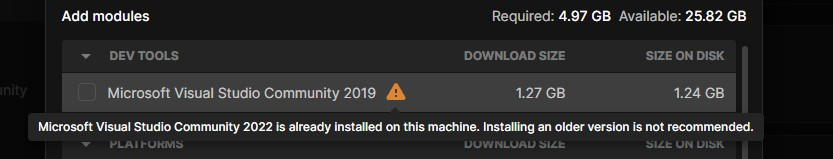 uncheck the Add modules — Microsoft Visual Studio